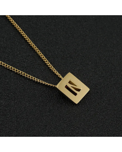 Fashion Gold Plated Stainless Steel Necklaces Letter Square Stainless Steel Pendant Necklace 