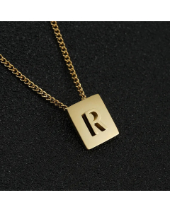 Fashion Gold Plated Stainless Steel Necklaces Letter Square Stainless Steel Pendant Necklace 