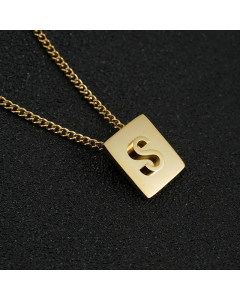 Fashion Gold Plated Stainless Steel Necklaces Letter Square Stainless Steel Pendant Necklace 