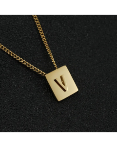 Fashion Gold Plated Stainless Steel Necklaces Letter Square Stainless Steel Pendant Necklace 