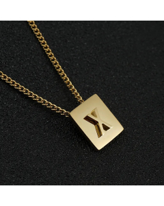 Fashion Gold Plated Stainless Steel Necklaces Letter Square Stainless Steel Pendant Necklace 