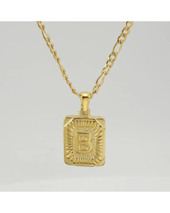 Fashion Gold Plated Stainless Steel Necklaces Letter Rectangle Titanium Steel Pendant Necklace 