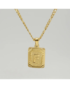 Fashion Gold Plated Stainless Steel Necklaces Letter Rectangle Titanium Steel Pendant Necklace 