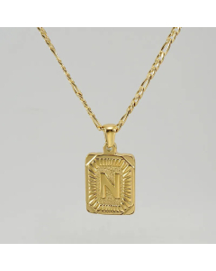 Fashion Gold Plated Stainless Steel Necklaces Letter Rectangle Titanium Steel Pendant Necklace 