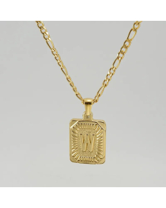 Fashion Gold Plated Stainless Steel Necklaces Letter Rectangle Titanium Steel Pendant Necklace 