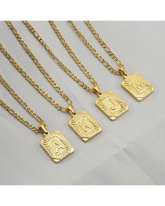 Fashion Gold Plated Stainless Steel Necklaces Letter Rectangle Titanium Steel Pendant Necklace 