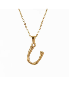 Fashion Gold Plated Stainless Steel Necklaces Letter Titanium Steel Pendant Necklace -U
