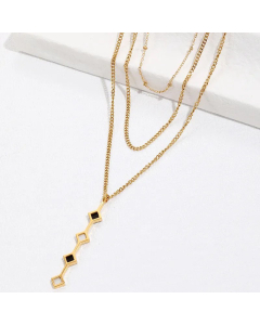 Vintage Style Layered Necklaces Chain Rhombus Titanium Steel Zircon Stainless Steel Necklaces Colorza