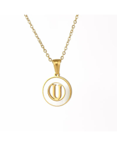 Simple Style Plating Hollow Out Shell Stainless Steel Necklaces Letter Stainless Steel Pendant Necklace
