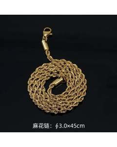 Plain Soild Color Twist Chain Stainless Steel Necklace Gold Plated Stainless Steel Necklaces-Gold Color-45cm-3mm