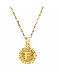 Simple Style Round Gold Plated Stainless Steel Necklaces Letter Stainless Steel Pendant Necklace 