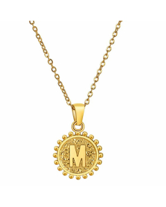 Simple Style Round Gold Plated Stainless Steel Necklaces Letter Stainless Steel Pendant Necklace 