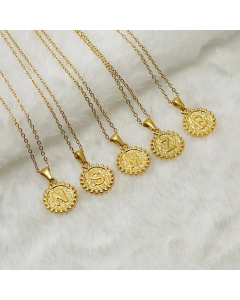 Simple Style Round Gold Plated Stainless Steel Necklaces Letter Stainless Steel Pendant Necklace 