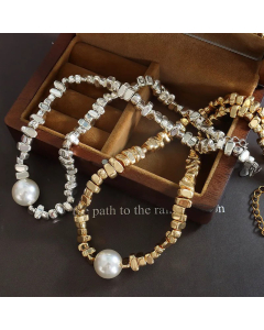 Retro Geometric Imitation Pearl Pendent Stainless Steel Necklace