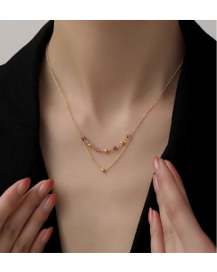 Fashion Beaded Titanium Steel Layered Necklaces Gold Plated Artificial Gemstones Stainless Steel Necklaces
