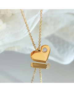 Fashion Inlay Zircon Stainless Steel Necklaces Heart Shape Titanium Steel Necklace 