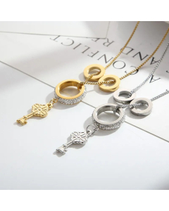 Fashion Circle Key Stainless Steel Sweater Chain Rhinestones Stainless Steel Necklaces