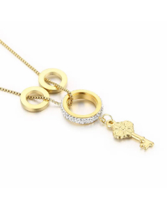 Fashion Circle Key Stainless Steel Sweater Chain Rhinestones Stainless Steel Necklaces