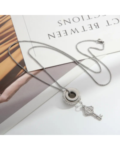 Fashion Circle Key Stainless Steel Sweater Chain Rhinestones Stainless Steel Necklaces