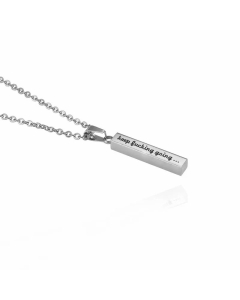 Fashion Carving Letter Stainless Steel Necklaces Rectangle Stainless Steel Pendant Necklace -Steel Color-01