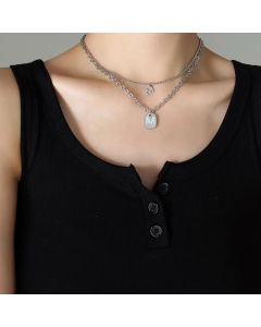 Fashion Square With Letter Titanium Steel Necklace Plating Shell Stainless Steel Necklaces