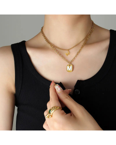 Fashion Square With Letter Titanium Steel Necklace Plating Shell Stainless Steel Necklaces