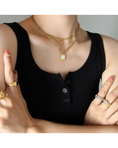 Fashion Square With Letter Titanium Steel Necklace Plating Shell Stainless Steel Necklaces