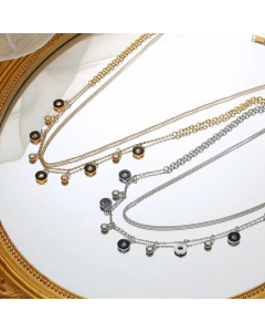 Circle Tassle Titanium Steel Layered Necklaces Plating Rhinestones Stainless Steel Necklaces