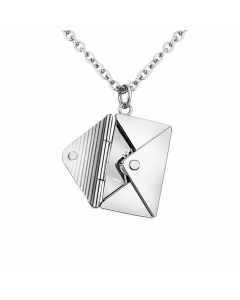 Fashion Plating Inlay Artificial Diamond Stainless Steel Necklaces Envelope Stainless Steel Pendant Necklace -Steel Color-01