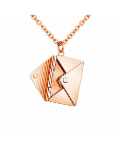 Fashion Plating Inlay Artificial Diamond Stainless Steel Necklaces Envelope Stainless Steel Pendant Necklace -Rose Gold Color-01