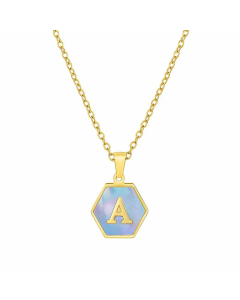 Simple Hexagon Letter Titanium Steel Pendant Necklace Inlay Shell Stainless Steel Necklaces