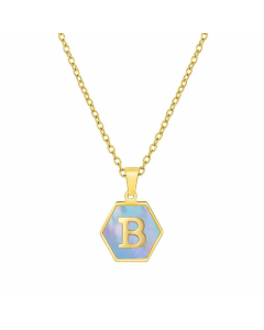 Simple Hexagon Letter Titanium Steel Pendant Necklace Inlay Shell Stainless Steel Necklaces