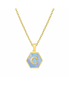 Simple Hexagon Letter Titanium Steel Pendant Necklace Inlay Shell Stainless Steel Necklaces