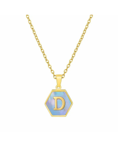 Simple Hexagon Letter Titanium Steel Pendant Necklace Inlay Shell Stainless Steel Necklaces