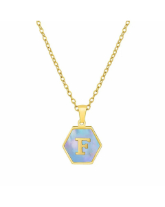 Simple Hexagon Letter Titanium Steel Pendant Necklace Inlay Shell Stainless Steel Necklaces