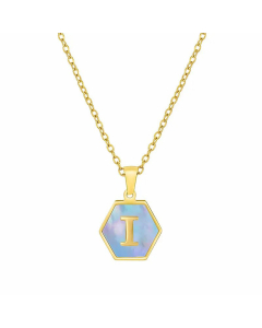 Simple Hexagon Letter Titanium Steel Pendant Necklace Inlay Shell Stainless Steel Necklaces