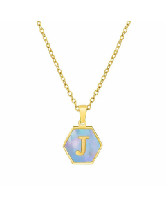 Simple Hexagon Letter Titanium Steel Pendant Necklace Inlay Shell Stainless Steel Necklaces
