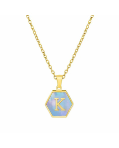 Simple Hexagon Letter Titanium Steel Pendant Necklace Inlay Shell Stainless Steel Necklaces