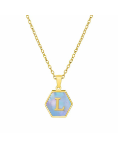 Simple Hexagon Letter Titanium Steel Pendant Necklace Inlay Shell Stainless Steel Necklaces