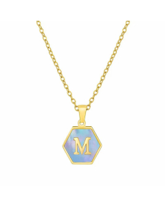 Simple Hexagon Letter Titanium Steel Pendant Necklace Inlay Shell Stainless Steel Necklaces