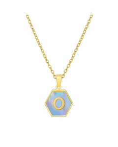 Simple Hexagon Letter Titanium Steel Pendant Necklace Inlay Shell Stainless Steel Necklaces