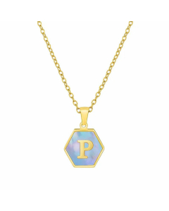 Simple Hexagon Letter Titanium Steel Pendant Necklace Inlay Shell Stainless Steel Necklaces