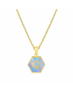 Simple Hexagon Letter Titanium Steel Pendant Necklace Inlay Shell Stainless Steel Necklaces