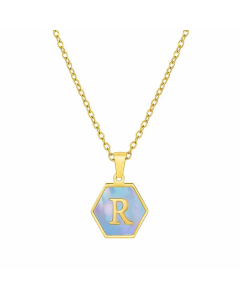 Simple Hexagon Letter Titanium Steel Pendant Necklace Inlay Shell Stainless Steel Necklaces