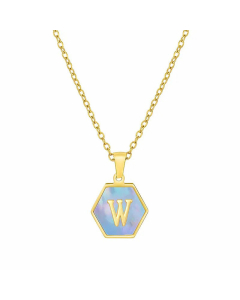 Simple Hexagon Letter Titanium Steel Pendant Necklace Inlay Shell Stainless Steel Necklaces