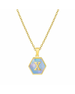 Simple Hexagon Letter Titanium Steel Pendant Necklace Inlay Shell Stainless Steel Necklaces
