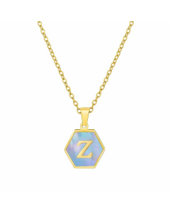 Simple Hexagon Letter Titanium Steel Pendant Necklace Inlay Shell Stainless Steel Necklaces