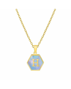 Simple Hexagon Letter Titanium Steel Pendant Necklace Inlay Shell Stainless Steel Necklaces