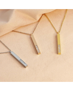 Rectangle Stainless Steel Pendant Necklace Plating Inlay Artificial Diamond Stainless Steel Necklaces