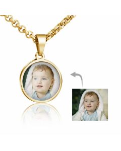 Fashion Round Convex Color Printing Pendant Necklace Plating Stainless Steel Necklaces